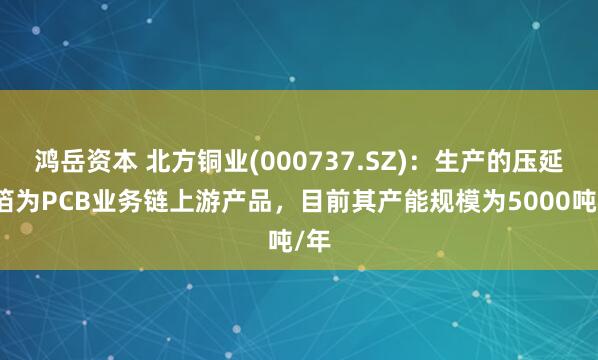 鸿岳资本 北方铜业(000737.SZ)：生产的压延铜箔为PCB业务链上游产品，目前其产能规模为5000吨/年